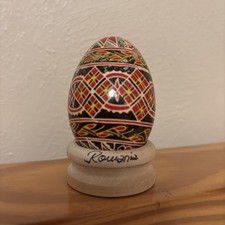 Hand Painted Romanian Pysanky Easter Egg with Wooden Stand