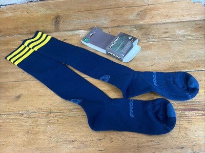 Vintage Prostar Mercury marineblau & gelb Fußballsocken Herrengröße 7-11 neu mit Etikett