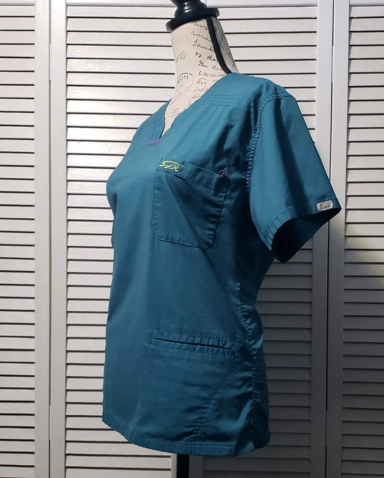 Женский пуловер Iguana Med Scrub Top средний бирюзовый с коротким рукавом и карманами - Изображение 3 из 4