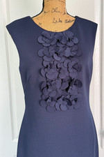 Eliza J Dress Scuba Sheath Crew Sleeveless Navy Blue Floral Applique Lined 10