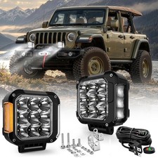4.5 Square Led Work Lights Pair Offroad Driving Pod Lamps W Amber Side Marker