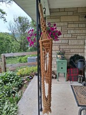 Vintage 70s Jute Macrame Hanging 3 Tiered Plant Hippie Boho 68" Heavy Thick