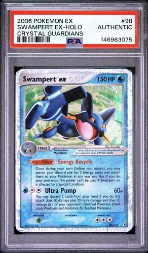 POP 1 Swampert ex 98/100 Crystal Guardians Holo PSA 0 Authentic Low Pop!