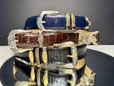 Lot of 3 Vintage Brighton Leather Belts Size Small - Croc Western - Exc Cond