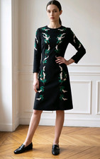 Oscar De La Renta Botanical Leaf Floral Embroidered Wool Midi Dress M US 8 NWOT