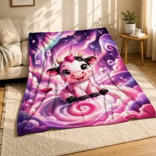 Pink Cow On Cloud Coral Fleece Blanket