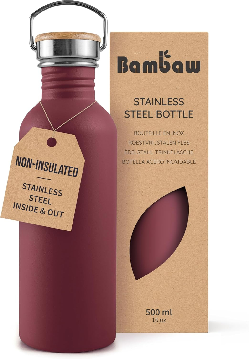 16 Oz Water Bottle Non-Insulated, Metal Water Bottle Red, Si