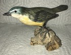 Wooden Yellow Grey Wagtail Bird on Natural Wood Base Collectible Nature Decor — photo 1