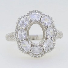 Women Engagement Semi Mount Ring Setting Oval 9x7mm 925 Silver Natural Zircon