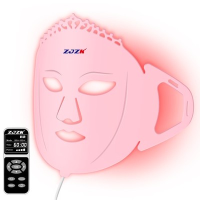 Soft Silicone 7 Color LED Light Therapy Mask Red Blue Light for Face & Neck Pink