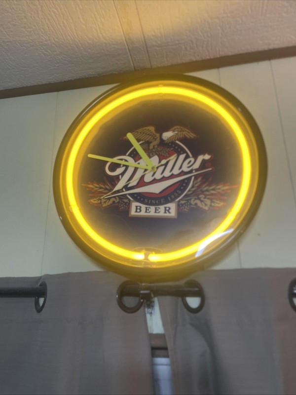 Miller Neon 15" Clock By Enhance - "Miller Beer Since 1855" Neon Clock- Works!