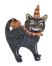 Halloween Needlepoint Canvas on 18 mesh Zweigart Little Witch Cat Retro Was 68