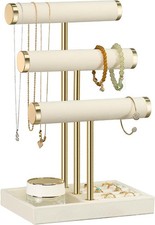 Jewelry Organizer Stand Display, 3 Tier Velvet Bracelet Holder, Beige