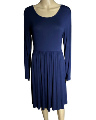 D B Moon Dress Blue Pullover Long Sleeve Pockets Knee Length Stretch Size Medium