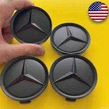 Set of 4 75mm Wheel Center Caps Hubcaps Emblem Matte Black For Mercedes Benz AMG