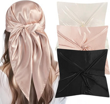 35  Large Square Satin Head Scarf - 3Pcs Silk Like Head Scarves Silk Bandana Sat