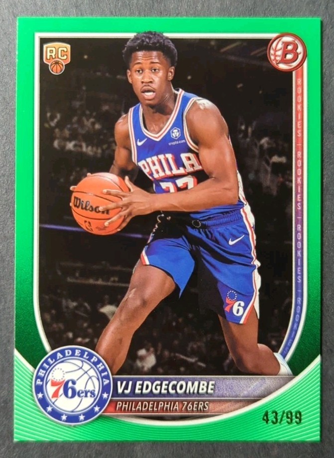 2025-26 Topps Bowman VJ Edgecombe RC 3 Green Parallel #'d /99 76ers Rookie