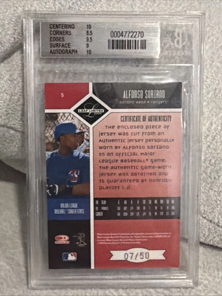Camisetas Leaf Limited 2004 Alfonso Soriano #5 Monikers firmas/50 BGS 9 como nuevas Foto 2 de 2