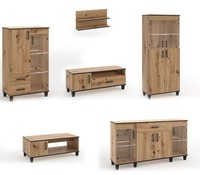 Wohnzimmer-Set Wohnwand 6-Teilig Lowboard Vitrine Artisan Eiche 109894060