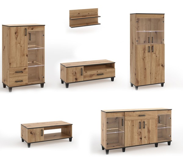 Wohnzimmer-Set Wohnwand 6-Teilig Lowboard Vitrine Artisan Eiche 109894060-image