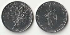 1972 Vatican 50 lire coin from mint set