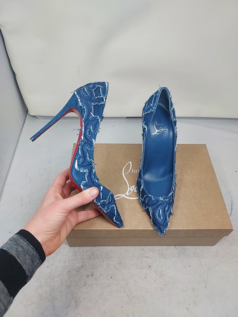 Christian Louboutin EU 38.5 US 8.5 NEW Blue Kate Toile Denim Brode