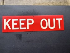 KEEP OUT Metal Sign 24" X 6-1/4" Red Man Cave Private Property Garage Dorm