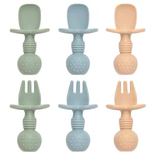 Eascrozn Baby Spoons and Forks Feeding Set, 6 Pack Silicone First Stage Self