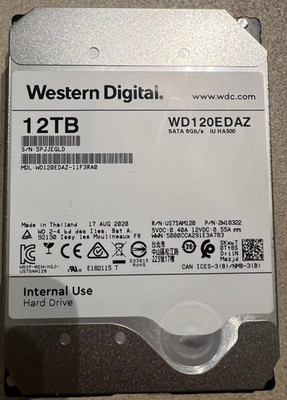 Western Digital WD120EDAZ - 11F3RA0  12TB HDD  SATA3  3.5'' Internal Hard Drive 