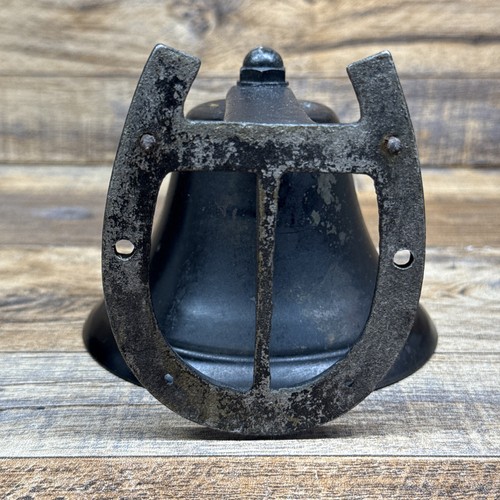 Ancienne cloche à dîner murale en fonte de campagne fer à cheval ferme extérieure - Photo 3/6
