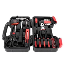39pcs Portable Basic Tool Set Household Mechanics Tool Kit with Carry Box Red