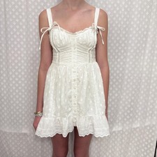 Urban Outfitters babydoll mini sundress white eyelet polka dot size XS
