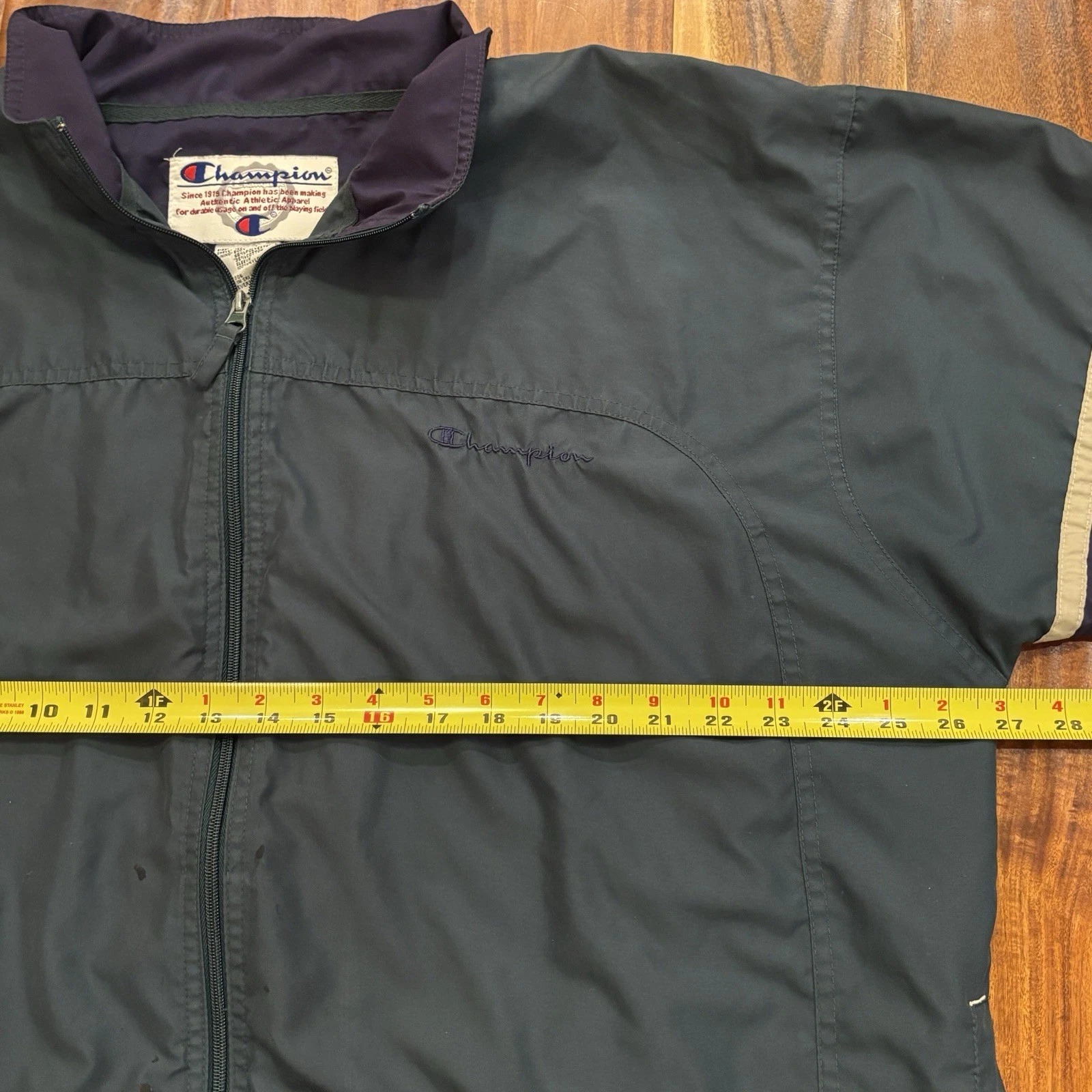 VINTAGE Champion Black Windbreaker Full Zip Jacket 90s Retro Size Xl *Stains* - product detail image 5
