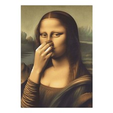 Mona Lisa Covered Her Nose Funny Bathroom Framed Wall Art Poster Picture Decor