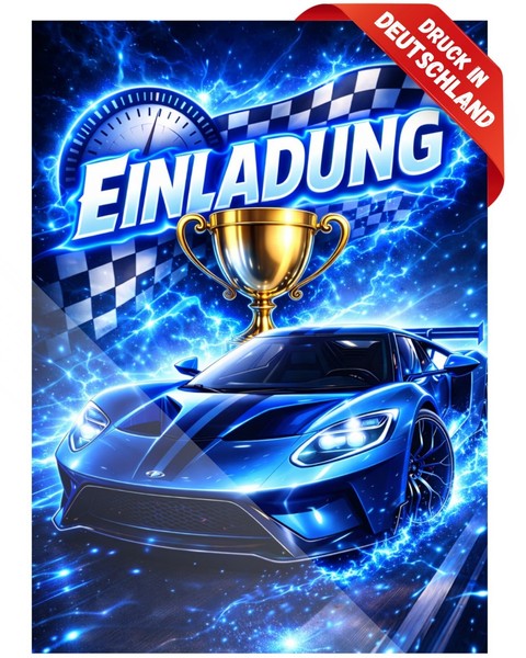 8 Einladungskarten Kindergeburtstag Auto Sportwagen Einladungen Racing #A077-image