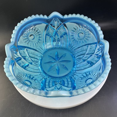 NORTHWOOD Opalescent Diadem Master Berry & 6 Berry Bowls AKA Sunburst in Shield