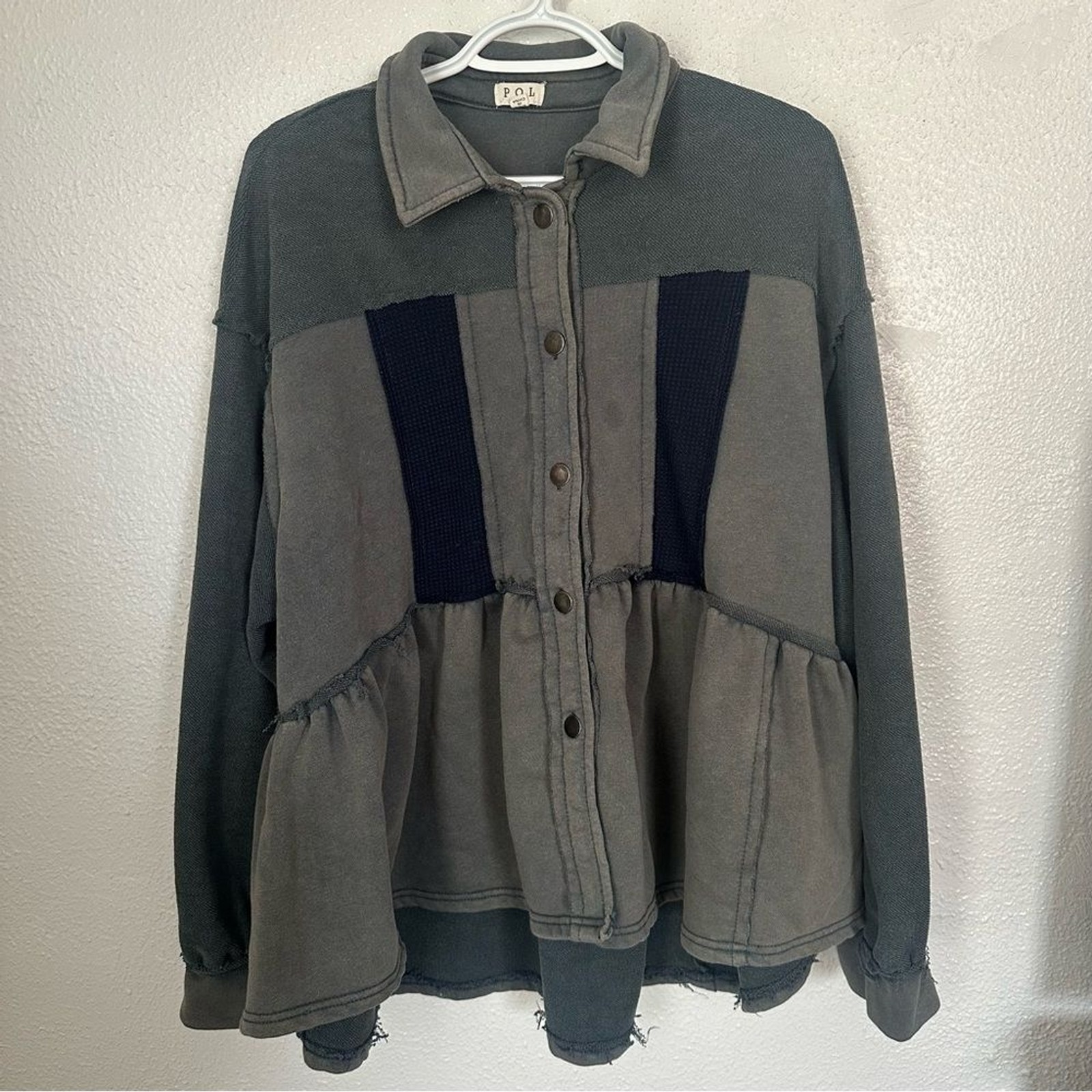 POL Large Patchwork Peplum Lightweight Jacket Sha… - image 2