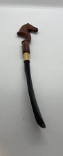 Vintage Horse Head Carved Figural Shoe Horn Long Curved Stem Novelty Collectible