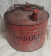 VINTAGE GAS CAN GALVANIZED METAL GASOLINE WOOD HANDLE 1950s 14