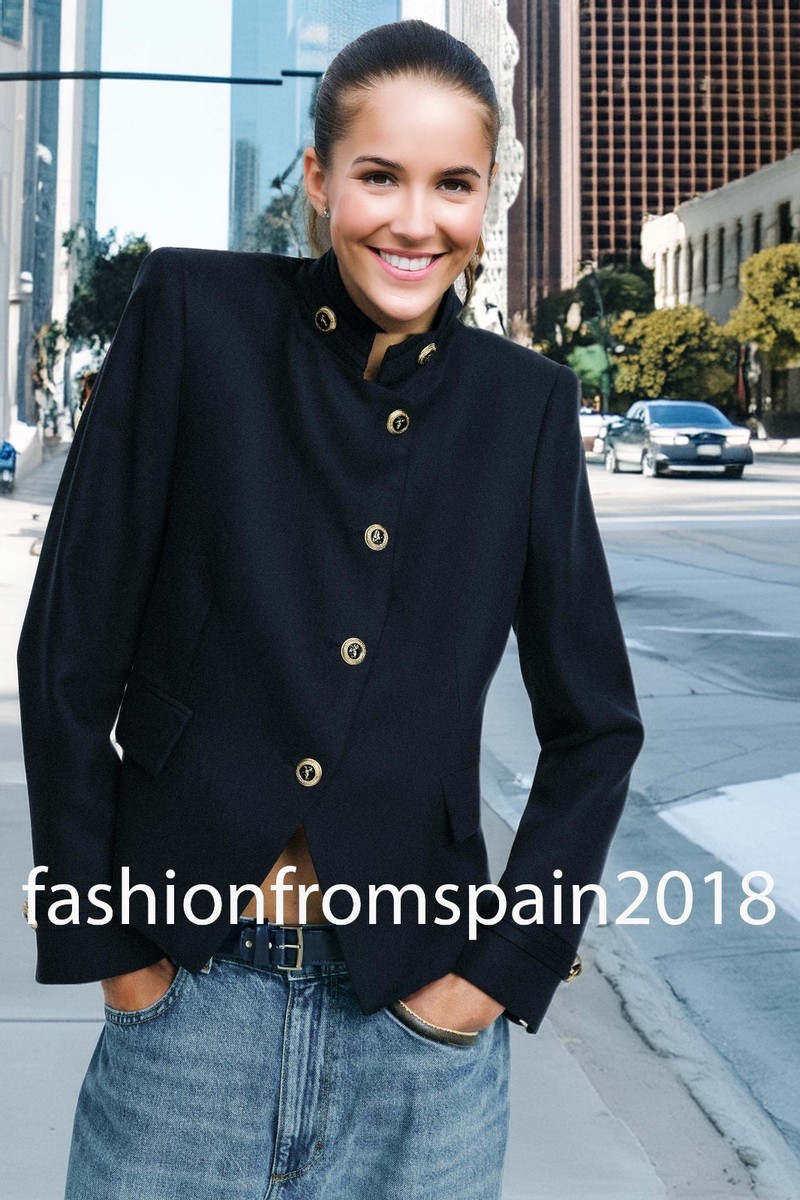 ZARA NEW WOMAN GOLD BUTTON FITTED BLAZER JACKET NAVY BLUE XS-XL