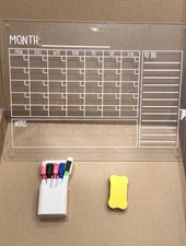 Magnetic Fridge Acrylic Dry Erase Monthly Calendar Board 16x12 w/Markers Eraser