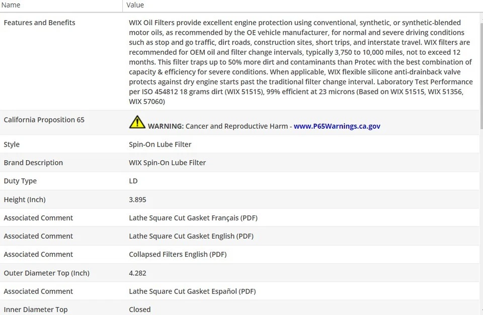 Filtro de aceite de motor OEM WIX para ALFA ROMEO GT VELOCE 1971 L4-1,8 L Foto 3 de 4
