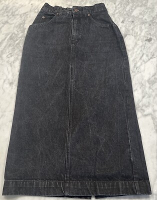Vintage Gap Long Black Denim Skirt Womens Work Force Pockets Zipper Slit 