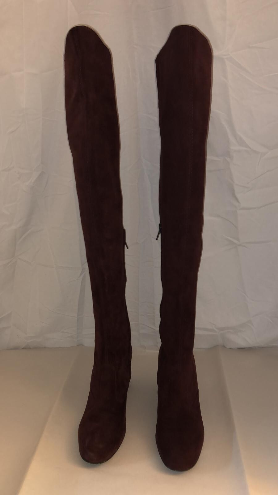 STIVALI ALTI SOPRA IL GINOCCHIO 37 5 7❤ SAINT LAURENT pelle scamosciata borgogna tacco basso