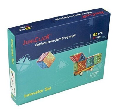 JuniClick Translucent Magnetic Building Tiles, 63 Piece Innovator Set