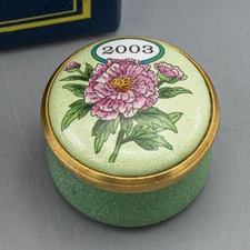 Halcyon Days Enamels Trinket Box 2003 Flowers Screw Top