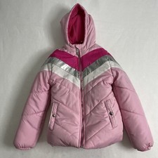 London Fog Girl  s Light Pink, Silver  Magenta Puffer Winter Coat Sz M 10/12 