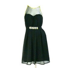 Vera Wang Princess Juniors Dress 11 Black Pleated Chiffon Mesh Top Empire Waist