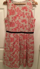LOFT Fit & Flare Dress Pink Beige Floral Sleeveless Sz 8 Pretty EUC!