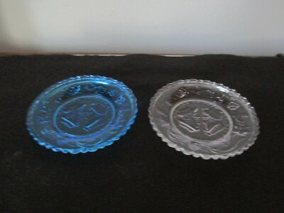 Pair (2) Reproduction Glass Cup Plates The Wedding Day and Three Weeks After 